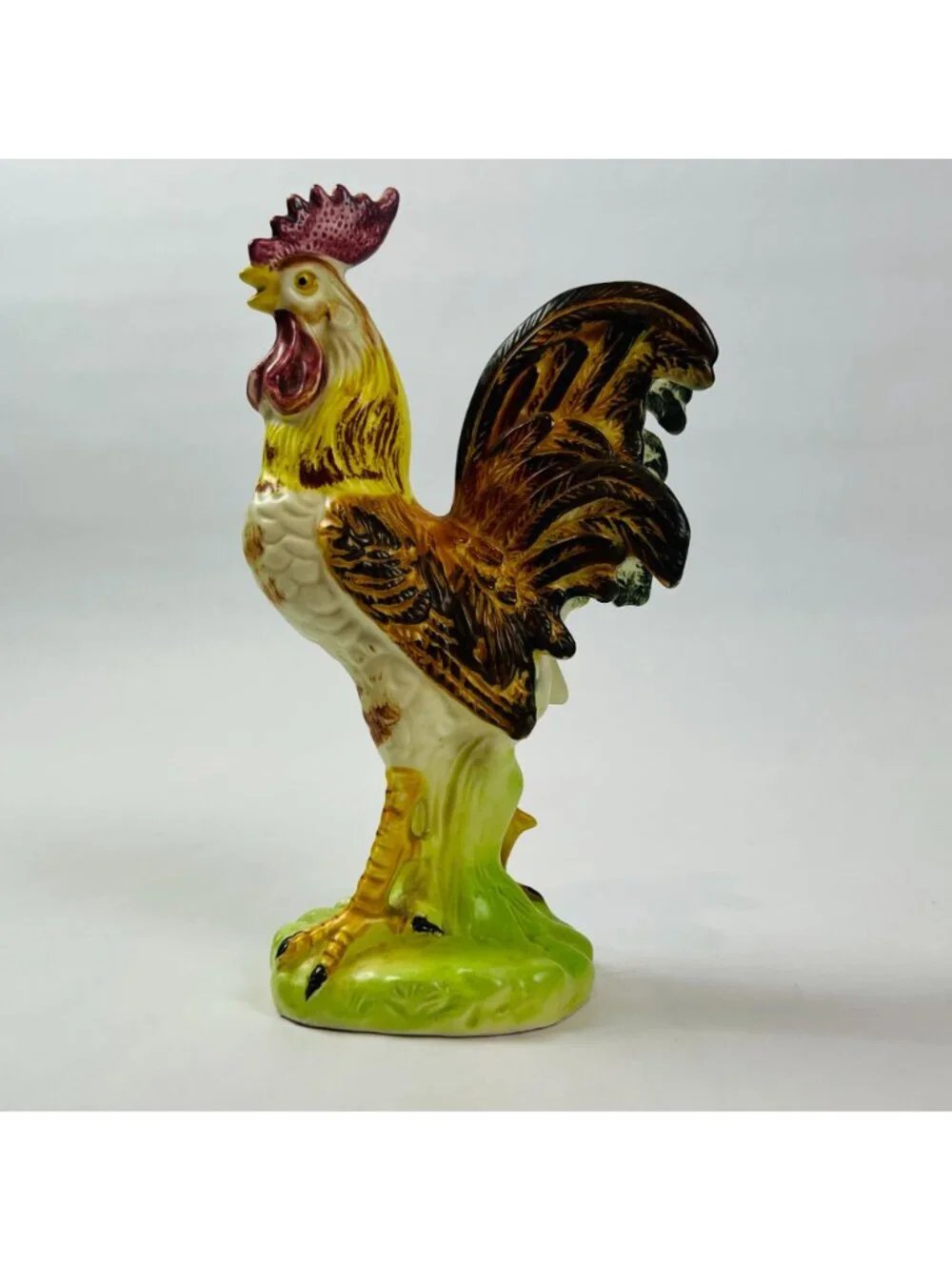 Vintage Rooster Figurine Pair Hand Painted Ceramic Farmhouse Kitchen Decor Japan